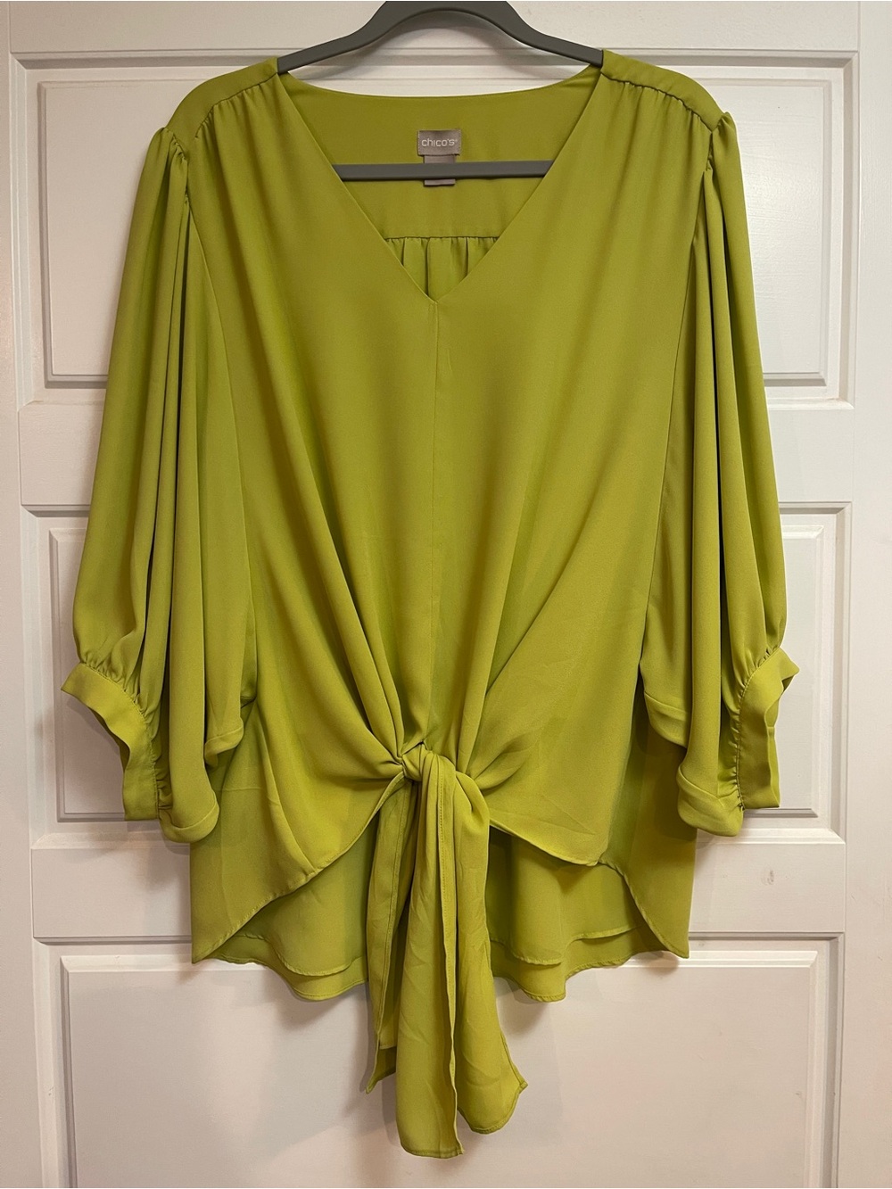 Chico's Lime Green Front-Tie V-Neck Blouse